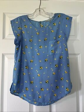 Sweet Rain Blue and White Striped Lemon Print Top